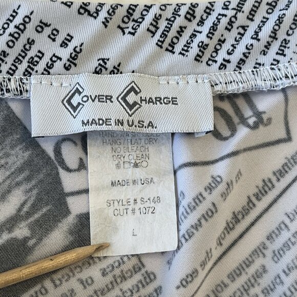 Vintage 90s Black and White Newsprint Midi Skirt Sharkbite Hem Artsy Large USA - Picture 3 of 16